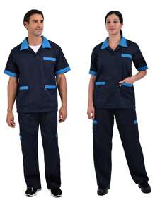 Juego de Filipina De Limpieza Con Pantalón Mod 1803 - Azul marino con turquesa - Ver 1