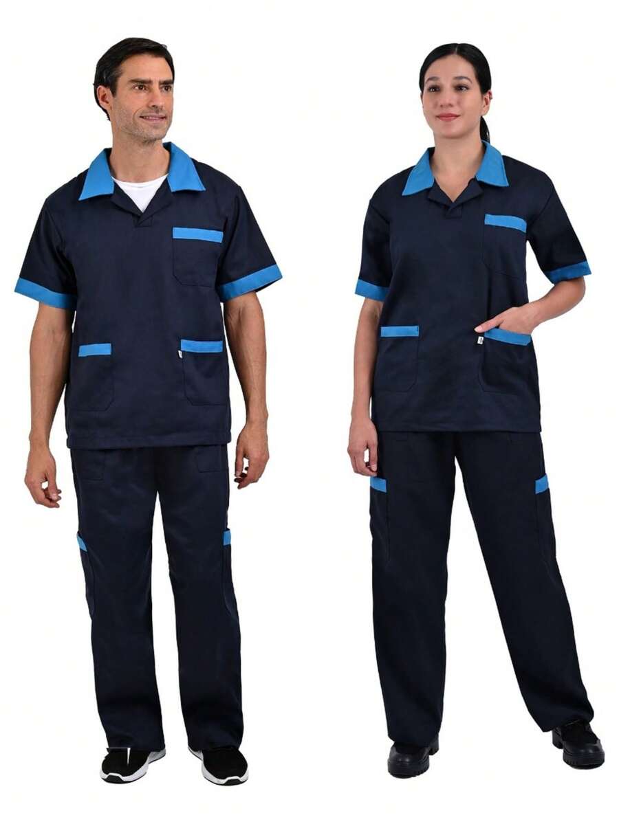 Juego de Filipina De Limpieza Con Pantalón Mod 1803 - Azul marino con turquesa - Ver 1