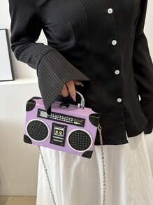 1 件新款收音机形状手提包，采用紫色音乐元素盒设计，有趣的礼盒风格扬声器形状钱包，适合女性 - 紫色 - 查看 7