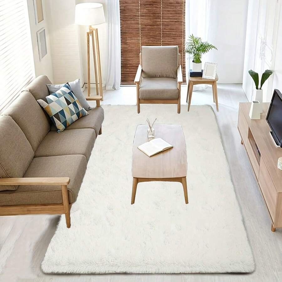 1 tấm thảm phòng ngủ mềm mại dài xù xì, thảm trẻ em có lông xù trong phòng khách hiện đại, thảm trang trí nhà sang trọng trong phòng trẻ em, đáy chống trượt, thích hợp cho bé trai bé gái Trang trí nhà trẻ ký túc xá, nâng cấp chống trượt và bền, nhiều màu tùy chọn - trắng - Xem 1