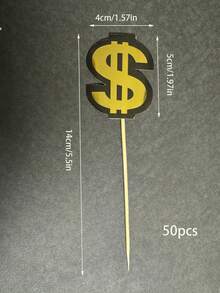 50pcs/Pack Dollar Sign Cake Toppers For Decorating Cupcakes, Birthday Cake - Gold - View 6