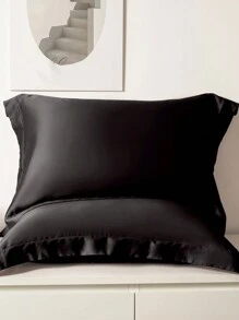 1pc Solid Color Satin Pillowcase With Envelope Closure, Bedding