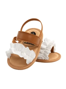 Yibubu 白色婴儿女童鞋软底褶边婴儿凉鞋适合新生女孩 - 防滑婴儿鞋初学步鞋夏季幼儿女童鞋 - 白色 - 查看 6