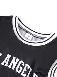 2pcs Summer Tween Boy Casual Sports Quick-Dry Mesh Outfit, Featuring Flat Collar, Letter & Flame Print Sleeveless Top And Shorts Set