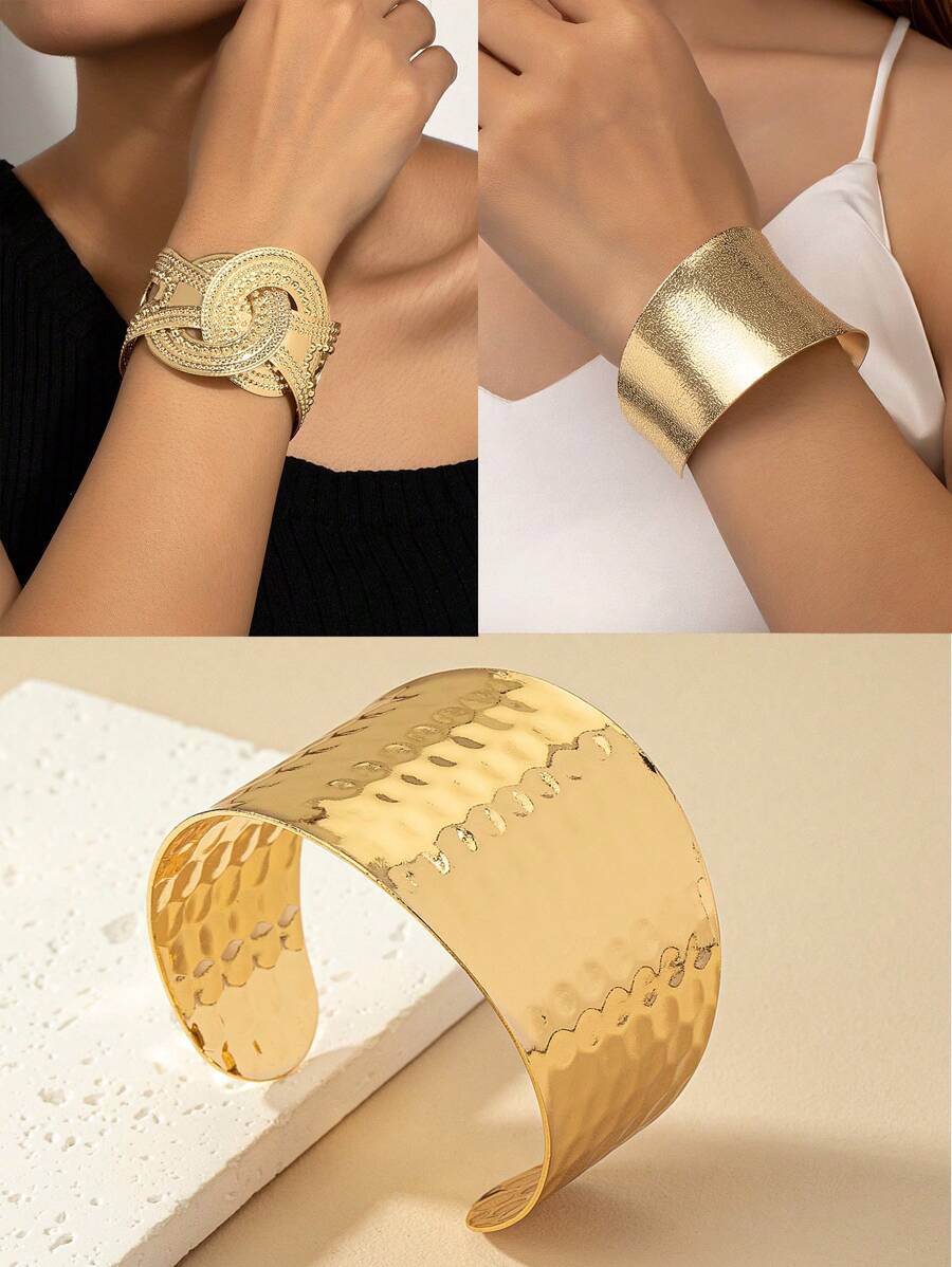 1個金屬霧面空心手鐲,表面紋路誇張,適合女性作為送給朋友的禮物 - 金黃色 - 查看 1