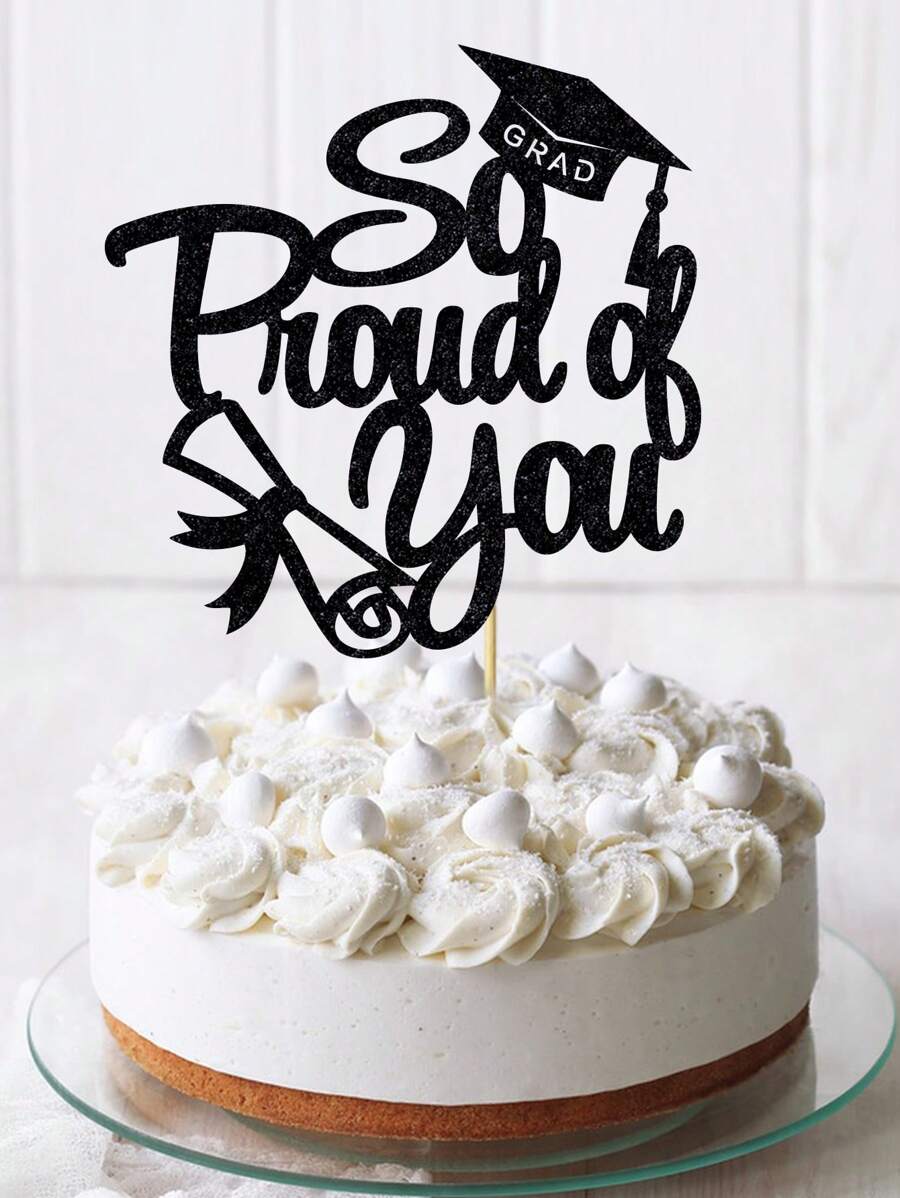 1pc Black "So Proud Of You" Graduation Cap And Diploma Certificate Cake Topper, For 2024 Graduation Ceremony Theme Party Cake Decoration