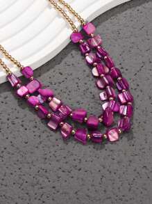 1pc Bohemian Double Layered Colorful Chip Shell & Beaded Necklace