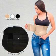 Faja Chaleco tres velcros cinturón elástico Busto Colombiano Corset deportivo - Beis - Ver 3