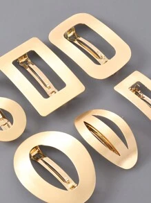 1個金屬光澤感畫效果金/銀幾何方形、橢圓形、八字形髮夾，髮夾，女士休閒髮飾 - 彩色 - 查看 9