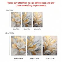 一套 3 张帆布印刷海报，奢华的金色和白色叶子现代艺术，门厅、走廊、卧室、客厅沙发背景的墙壁装饰，装饰性墙壁画，海报（无框架），完美的理想礼物，家居装饰，PVC 管包装