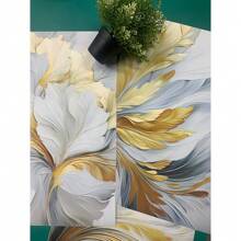 一套 3 张帆布印刷海报，奢华的金色和白色叶子现代艺术，门厅、走廊、卧室、客厅沙发背景的墙壁装饰，装饰性墙壁画，海报（无框架），完美的理想礼物，家居装饰，PVC 管包装