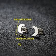 1對不鏽鋼星月耳釘,韓國簡約風耳環,金色月亮太陽耳環小飾品 - 銀色 - 查看 8
