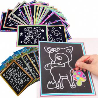 Set de 1/10/20 juguetes de dibujo y rascar DIY para niños, papel de arte para raspar de 13x9.8cm con papel mágico para pintar, palillos y estiletes de madera, juguete creativo de colorear para niños, manualidades y artes para niños, juego de arte para raspar, kit de pintura DIY, diamante arte niños, artes y manualidades, artes y manualidades niños, manualidades para niños