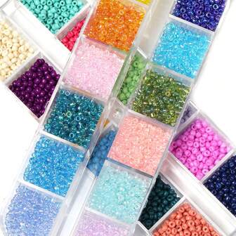 840pcs 3mm Transparent Glass Seed Beads 8/0 Small Tiny Beads Kit, Random Color Series Bracelet Making Beads With 12-Grid Plastic Storage Box For DIY Bracelets Necklace Jewelry Making Supplies