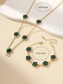 1set Popular Floral Clover Necklace Bracelet Women's Jewelry Set Holiday Gift - Multicolor - View 4