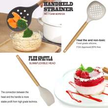 TAIMASI Kitchen Utensils Set- 35 PCs Cooking Utensils With Grater,Tongs, Spoon Spatula &Turner Made Of Heat Resistant Top Grade Silicone And Wooden Handles Kitchen Gadgets Tools Set For Nonstick Cookware - 卡其色 - 查看 6