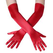 Women's Long Sheer Gloves With Elastic Lace Mesh And Semi-Transparent Design For Opera Party - Red - View 3