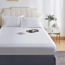 1 件白色缎面床笠-深口袋缎面丝滑床笠，透气柔软舒适-抗皱、防褪色、缎面耐磨 - 白色 - 查看 3