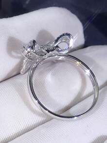 1 chiếc nhẫn đá lấp lánh đính nơ nơ cho phụ nữ thời trang cưới trang sức đính hôn - Bạc - Xem 5