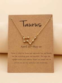 1pc Zodiac Sign Symbol With Crystal Decor Pendant Necklace And Constellation Card, Birthday Lucky Gift - Yellow Gold - View 3