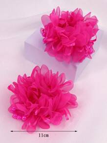 2pcs Girl's Cute Pink Fabric Hair Ties With Beads And Flower Decor Headband Suitable For Daily Wear, Vacation, Or - Hot Pink - View 4