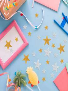 100入組銀色和金色星星貼紙,閃粉泡沫材質自粘式貼紙,適用於相簿和賀卡裝飾 - 金色 銀色 - 查看 3