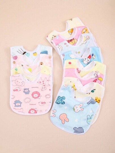 Random 8pcs Baby Waterproof U-Shaped Snap Bibs With Floral Crystal Velvet, Drool Bib For Feeding
