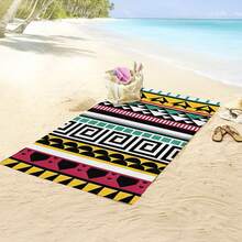 1入式波西米亞風格幾何圖案沙灘巾/超細微纖維沙灘巾/運動巾,適用於夏季海灘和游泳池使用 - 彩色 - 查看 2