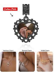 1 Peça Berloque De Pulseira Personalizado Com Foto Para Mulheres E Mães, Pingente De Colar Com Foto, Berloque De Tornozeleira Com Foto, Pingente De Medalha De Coração Redondo Para Presente De Filha, Namorada, Esposa Ou Melhor Amiga