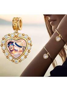 1件个性化照片手链，送给母亲、女儿、女友、妻子、闺蜜的礼物，心形和圆形吊坠珠子，情人节礼物 - 玫瑰金 - 查看 6