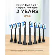 Fairywill Sonic Electric Toothbrush For Adults With 8 Brush Heads , Rechargeable Toothbrush With 3 Modes And Smart Timer, Black - Black - View 6