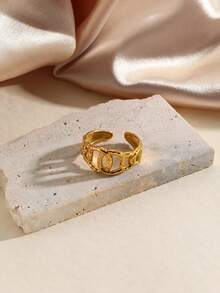 1 chiếc nhẫn hở cá nhân hóa bằng thép không gỉ mạ vàng 18k, phong cách tối giản, phù hợp cho phụ nữ mặc hàng ngày và dự tiệc - Vàng - Xem 8