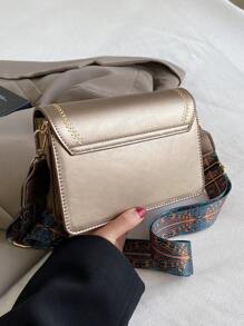 Fashionable Women's Handbag, Versatile New Crossbody Bag, Casual Colorblock Design, Small Square Bag, Wide Strap, Suitable For Party, Date, School, Outdoor Activities, And Makes A Great Gift - Bronze - View 9