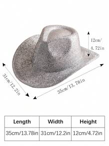 1pc Women Solid Boho Sequin Cowgirl Cowboy Fedora Hat For Party Cowboy Hat Cowgirl Hat Halloween - White - View 6