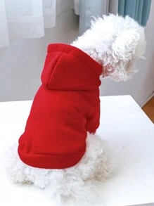 1件貓狗服，秋冬季柔軟舒適連帽運動衫，純色素面連帽衫小型中型犬款式 - 紅色 - 查看 1