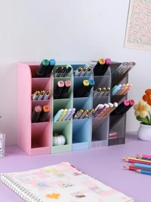 Slant Plug Multi-Functional Plastic Office Storage Desktop Organization Pen Holder Rectangular Can Stand Standing Pencil Holder - Green - View 3