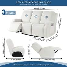 1/2/3 Seat Solid Recliner Sofa Covers, Polyester Fabric Stretch Recliner Couch Covers For Chair Cover, Soft Washable Furniture Protector With Pockets - trắng - Xem 9