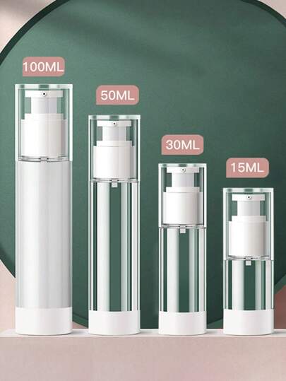 1pc Simple Transparent Refillable Cosmetic Bottle Set, Vacuum Pump Travel Bottles In 15ml/30ml/50ml/100ml