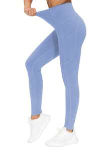 1 quần tập yoga lưng cao co giãn cho nữ, quần bó bó chạy bộ thể dục - Màu xanh nhạt - Xem 5