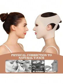 全臉提拉睡眠帶,臉頰下巴帶狀面膜繃帶,薄款臉部按摩帶,可重複使用且透氣 - 杏色 - 查看 4