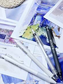 Classic Black And White Combination Highly Attractive Simple Writing Stationery Set, Including 4 Clickable Pens With Different Tip Sizes - Black and White - View 5