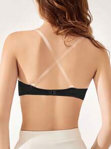 Sujetador con aumento de pecho con copas con relleno y diseño de escote bajo, lencería para mujer - Negro - Ver 2