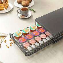 1pc Coffee Capsule Storage Drawer Organizer, Adjustable Design, Suitable For Various Sizes Of Coffee Capsules, Made Of Baked Carbon Steel Material, Elegant And Practical - Black - View 1