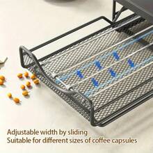 1pc Coffee Capsule Storage Drawer Organizer, Adjustable Design, Suitable For Various Sizes Of Coffee Capsules, Made Of Baked Carbon Steel Material, Elegant And Practical - Black - View 4
