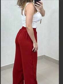 Women Pants - 酒紅色 - 查看 2