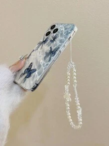 海滩手机吊饰海水蝴蝶透明彩绘防震软手机壳带串珠手链配件，适用于 Iphone 15 Pro Max、13/13 Pro、14/14 Pro、11、12、Galaxy S22、Galaxy A13 4G、Galaxy A52、A52s 5G、Redmi Note 11、11 Lite