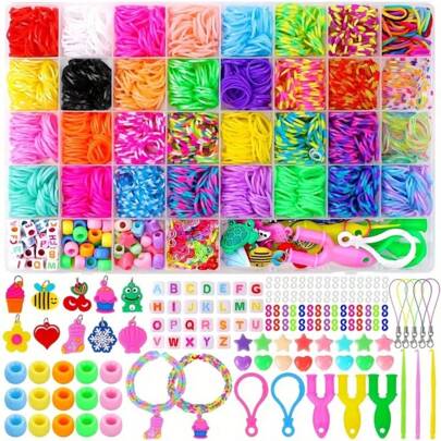 40pcs Rainbow Rubber Bands Braiding Kit, DIY Bracelet Weaving Crafts Supplies, Assorted Styles And Colors