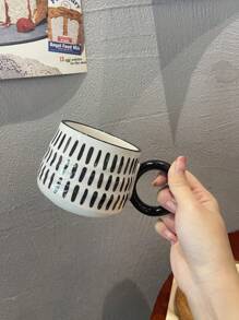 1pc, 380ml Ceramic Marble Cup, Black & White Chess Grid Design, Coffee Mug, Suitable For Kids Back To School Gift, Home Decor, Breakfast Cup, Great For Gifting Back To School