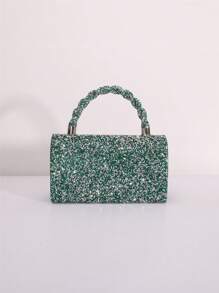 Fashionable And Delicate Rhinestone Decorated Clutch Bag With Handle And Shoulder Strap For Evening,Tready Bride BagTready Bride Bag, Perfect For Party,Wedding, Prom,Dinner/Banquet, Matching With Wedding Dress, Formal Dresses, Prom Dress, Birthday Dress, Party Dress, Glamorous Rhinestone Bag - Dark Green - View 2