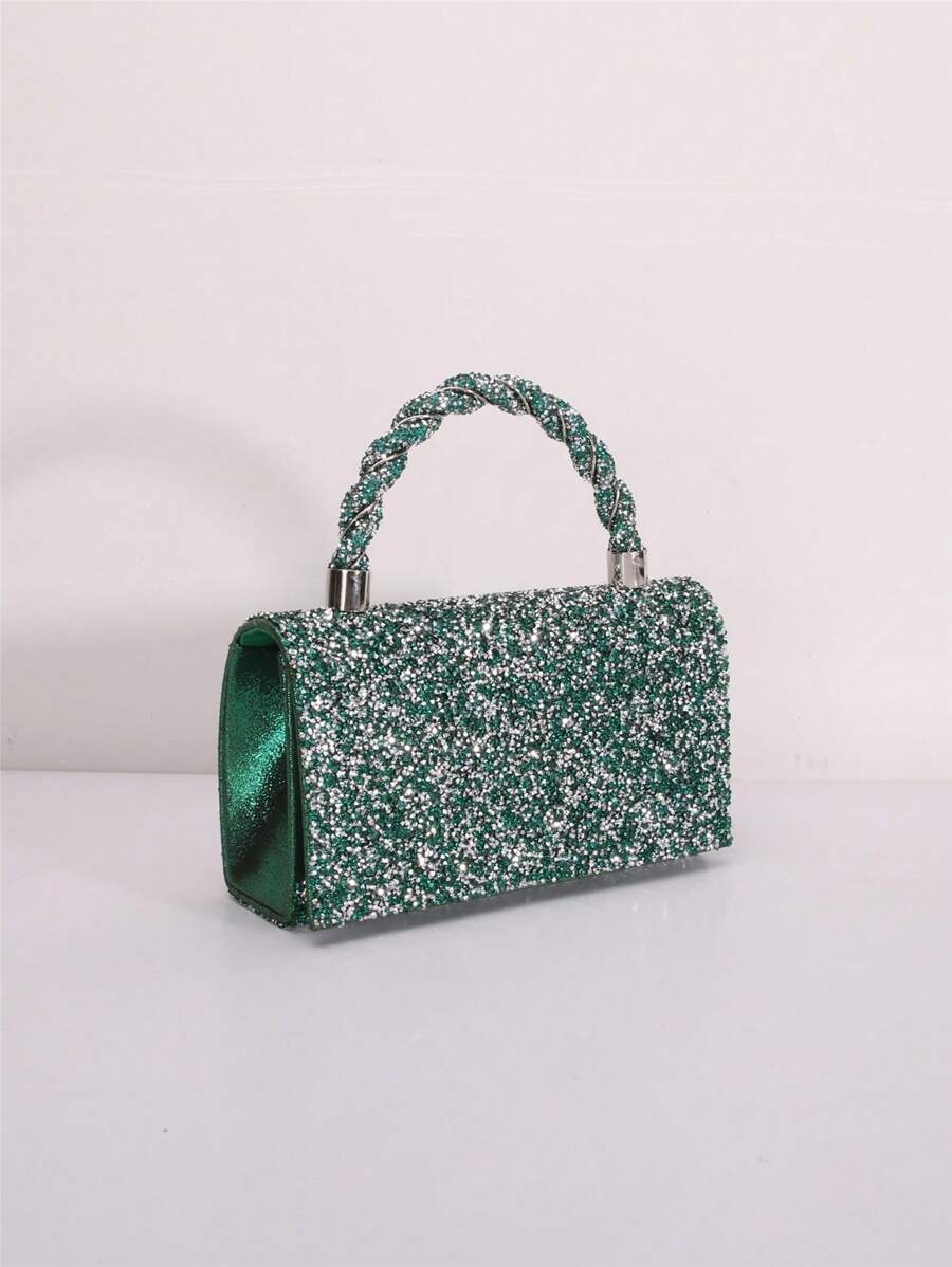 Fashionable And Delicate Rhinestone Decorated Clutch Bag With Handle And Shoulder Strap For Evening,Tready Bride BagTready Bride Bag, Perfect For Party,Wedding, Prom,Dinner/Banquet, Matching With Wedding Dress, Formal Dresses, Prom Dress, Birthday Dress, Party Dress, Glamorous Rhinestone Bag - Dark Green - View 1